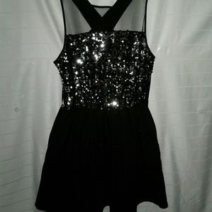 Bongo Sequin Criss Cross Black Dress
